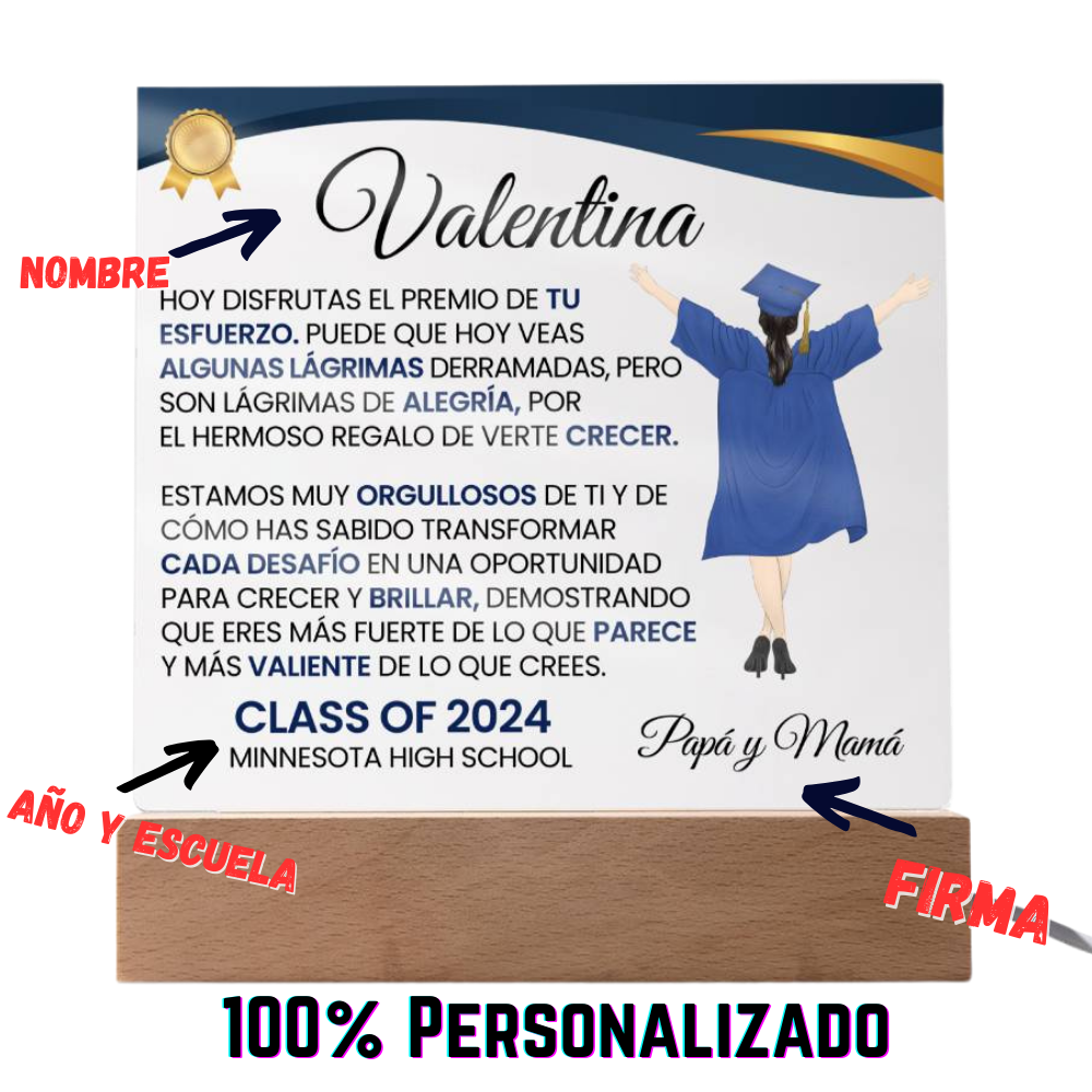 Lampara con Mensaje de Amor De Graduación - PERSONALIZADO - El Premio de tu Esfuerzo ❤️