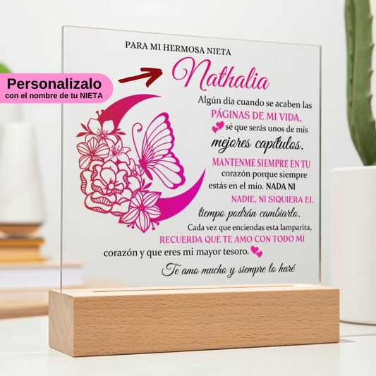 Lampara con Mensaje de Amor PARA NIETA - PERSONALIZADO - Siempre en tu Corazón