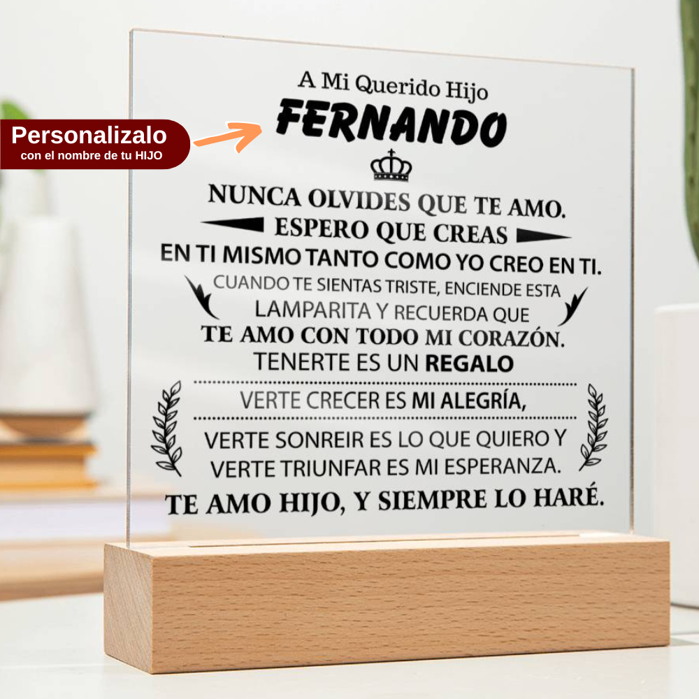 Lampara con Mensaje de Amor para HIJO - PERSONALIZADO - Tenerte es un Regalo