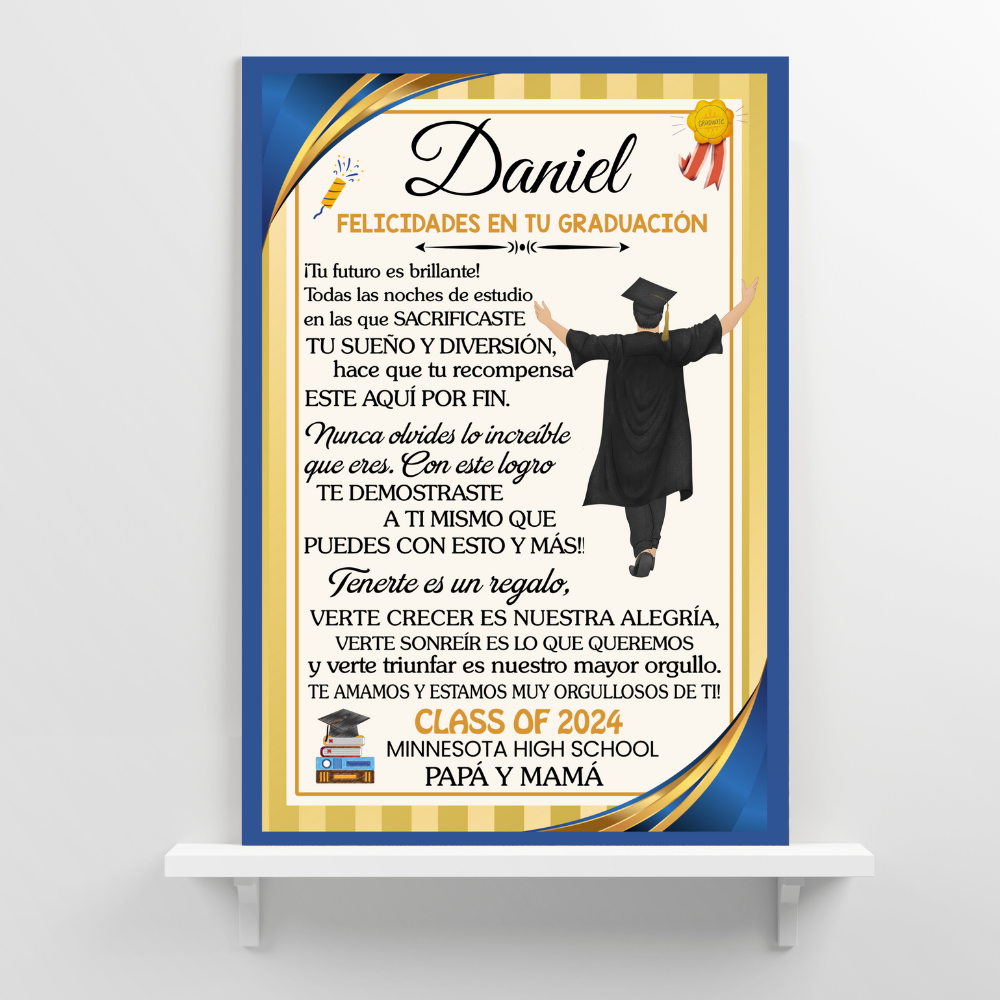 Lienzo con Mensaje de Amor De Graduación para HIJO - PERSONALIZADO - Tu Futuro es brillante!