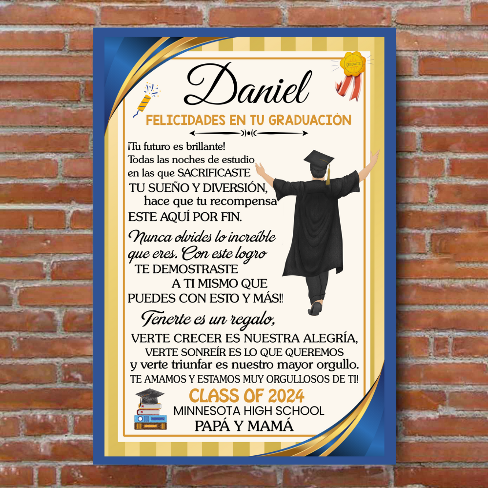 Lienzo con Mensaje de Amor De Graduación para HIJO - PERSONALIZADO - Tu Futuro es brillante!