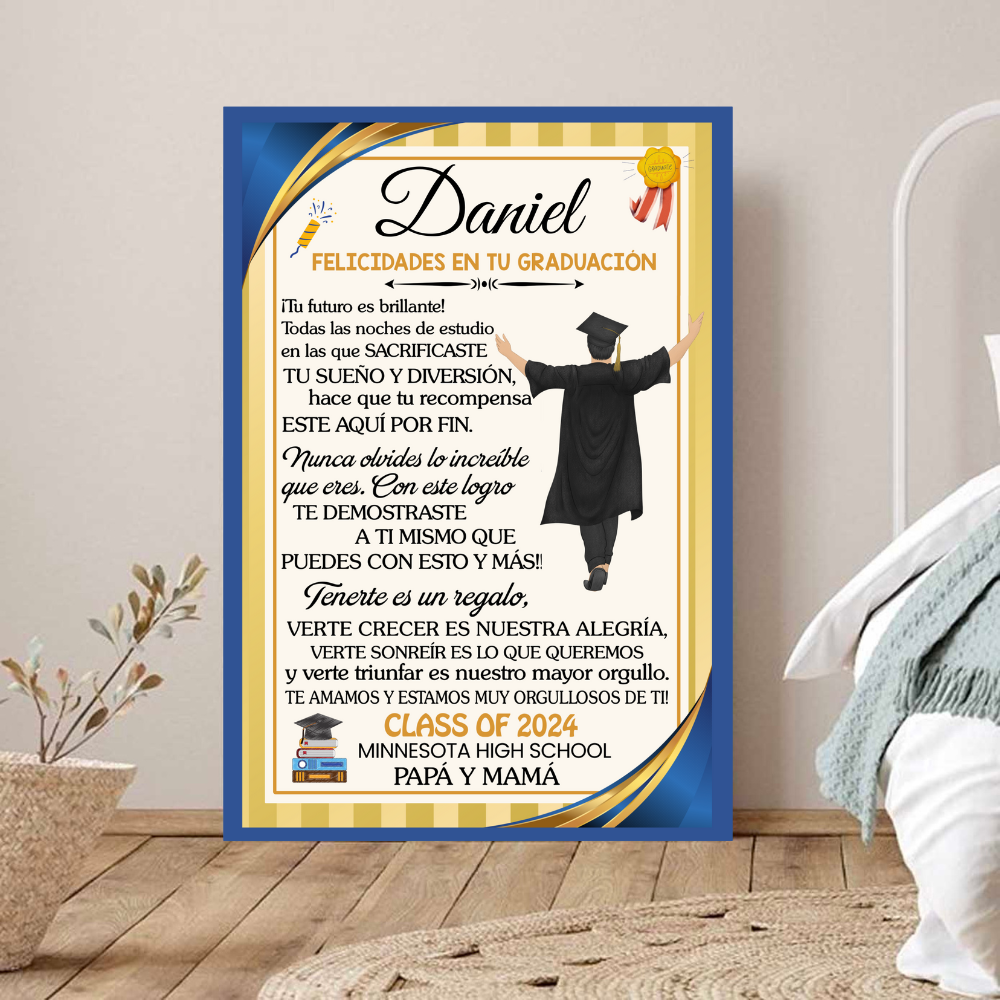 Lienzo con Mensaje de Amor De Graduación para HIJO - PERSONALIZADO - Tu Futuro es brillante!