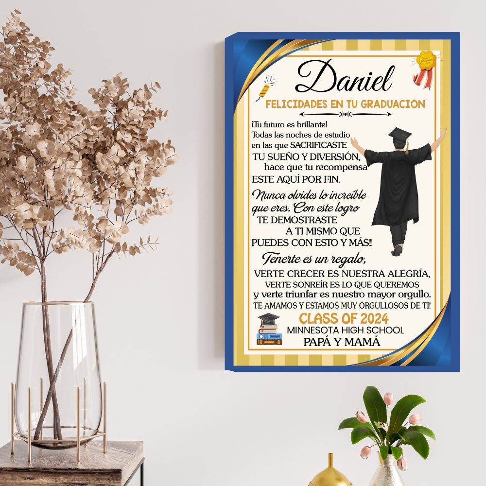 Lienzo con Mensaje de Amor De Graduación para HIJO - PERSONALIZADO - Tu Futuro es brillante!