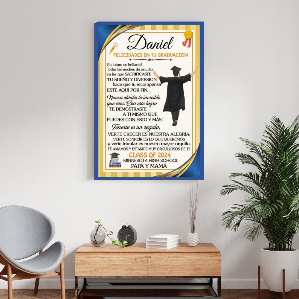 Lienzo con Mensaje de Amor De Graduación para HIJO - PERSONALIZADO - Tu Futuro es brillante!