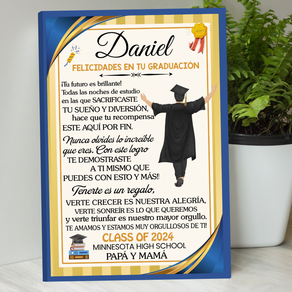 Lienzo con Mensaje de Amor De Graduación para HIJO - PERSONALIZADO - Tu Futuro es brillante!