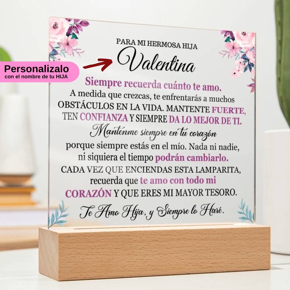 Lampara con Mensaje de Amor PARA HIJA - PERSONALIZADO - Mantente Fuerte