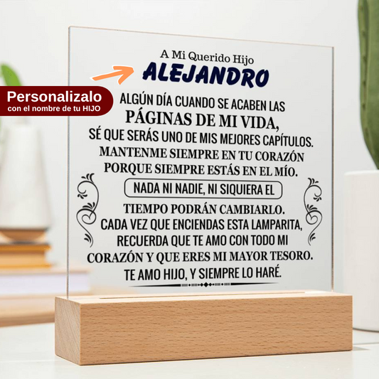 Lampara con Mensaje de Amor para Hijo - PERSONALIZADO - Eres mi Mayor Tesoro