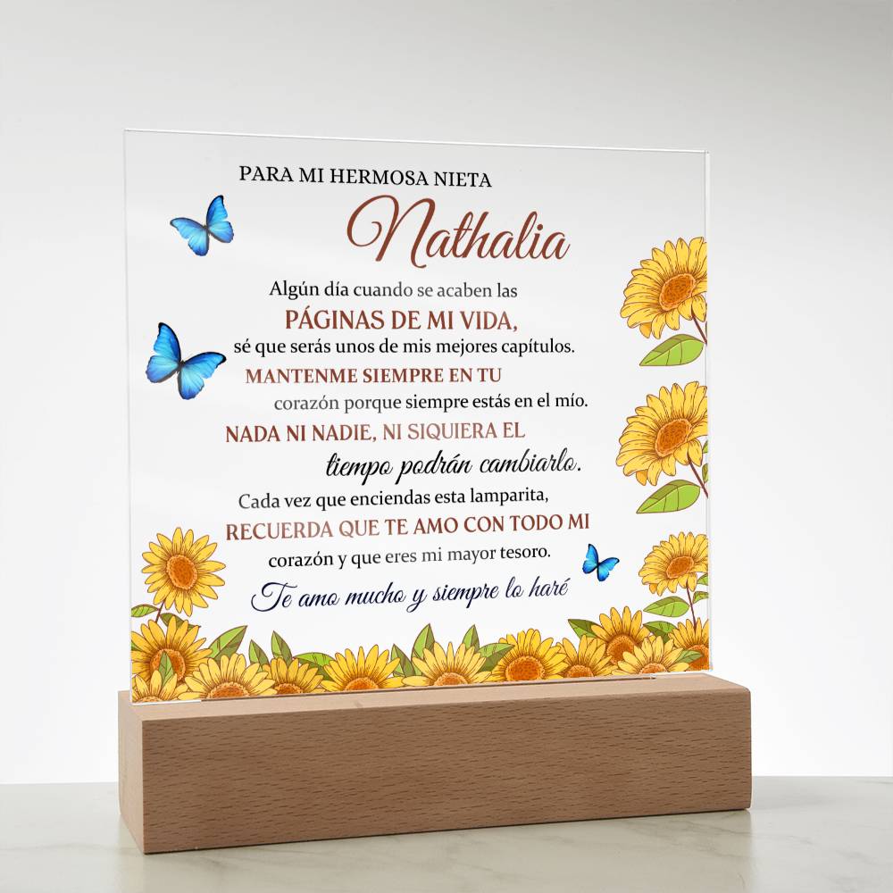 Lampara con Mensaje de Amor PARA NIETA - PERSONALIZADO - Mi Mayor Tesoro