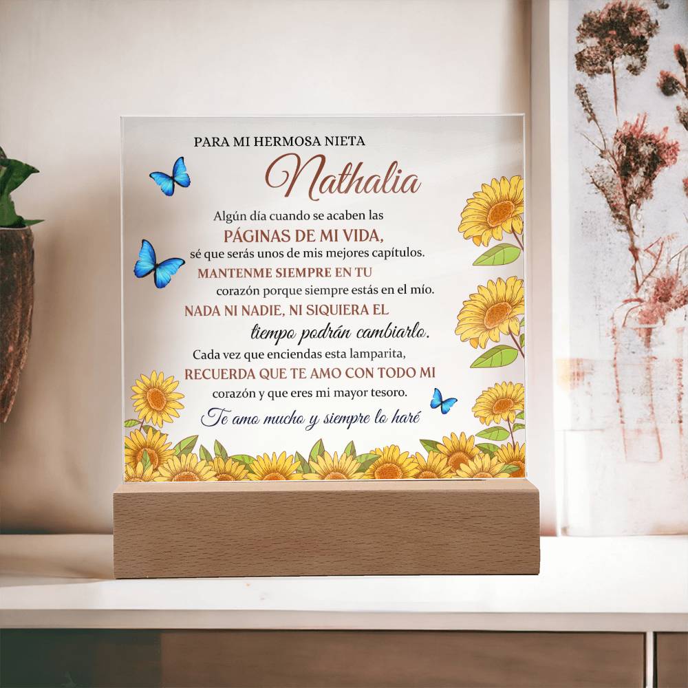 Lampara con Mensaje de Amor PARA NIETA - PERSONALIZADO - Mi Mayor Tesoro
