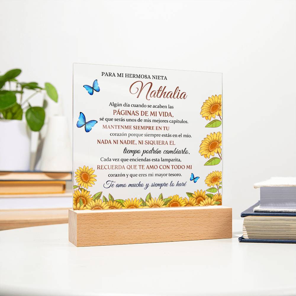 Lampara con Mensaje de Amor PARA NIETA - PERSONALIZADO - Mi Mayor Tesoro
