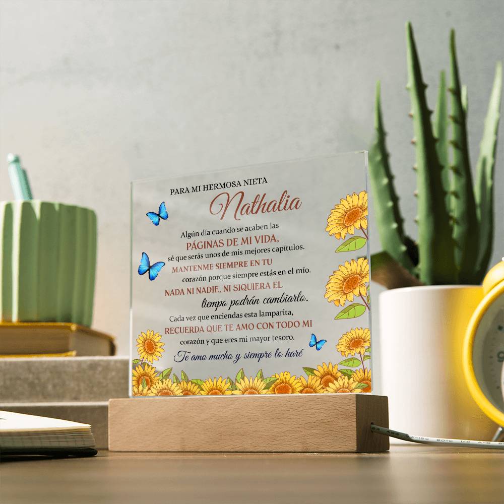 Lampara con Mensaje de Amor PARA NIETA - PERSONALIZADO - Mi Mayor Tesoro