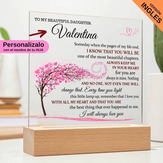 Lampara Para Hija Con Mensaje de Amor en INGLES - PERSONALIZADO