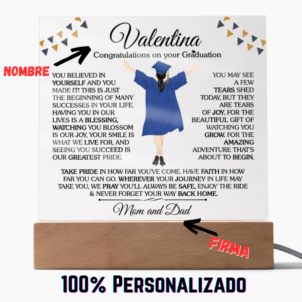 Lampara con Mensaje de Amor De Graduación [INGLES] - PERSONALIZADO - Congratulations On Your Graduation ❤️