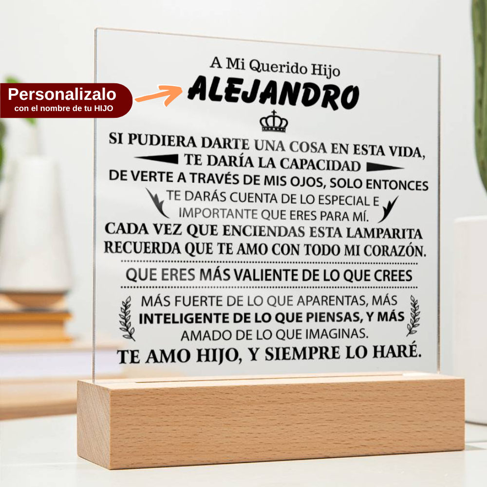 Lampara con Mensaje de Amor para HIJO - PERSONALIZADO - Te Amo con Todo mi Corazón