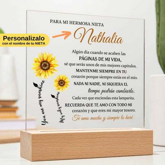 Lampara con Mensaje de Amor PARA NIETA - PERSONALIZADO - Eres mi Mayor Tesoro