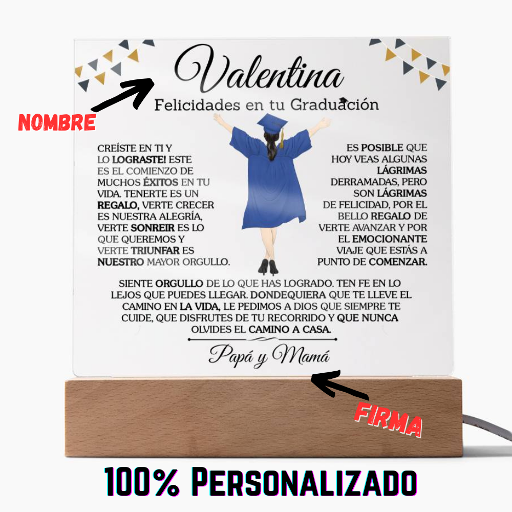 Lampara con Mensaje de Amor De Graduación - PERSONALIZADO - Felicidades En Tu Graduación ❤️