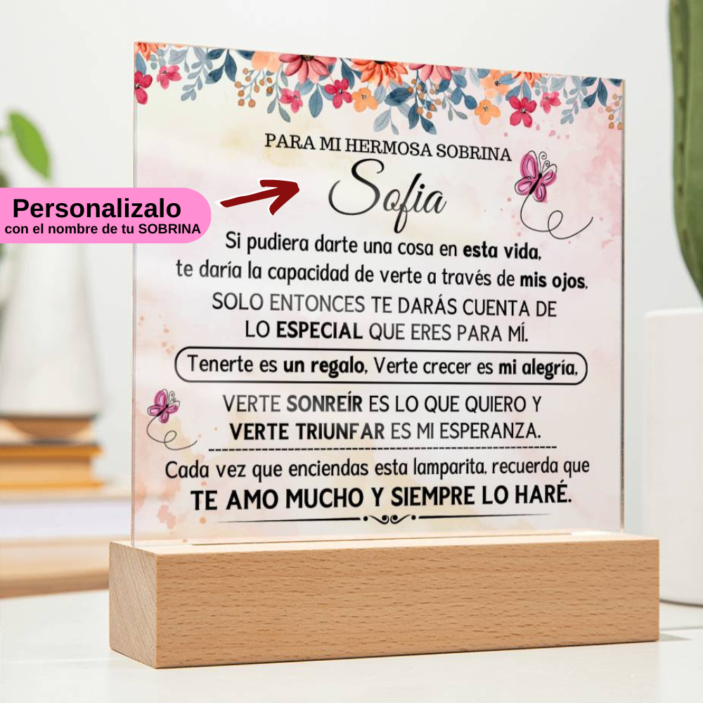 Lampara con Mensaje de Amor PARA SOBRINA - PERSONALIZADO - Eres Muy Especial Para Mi