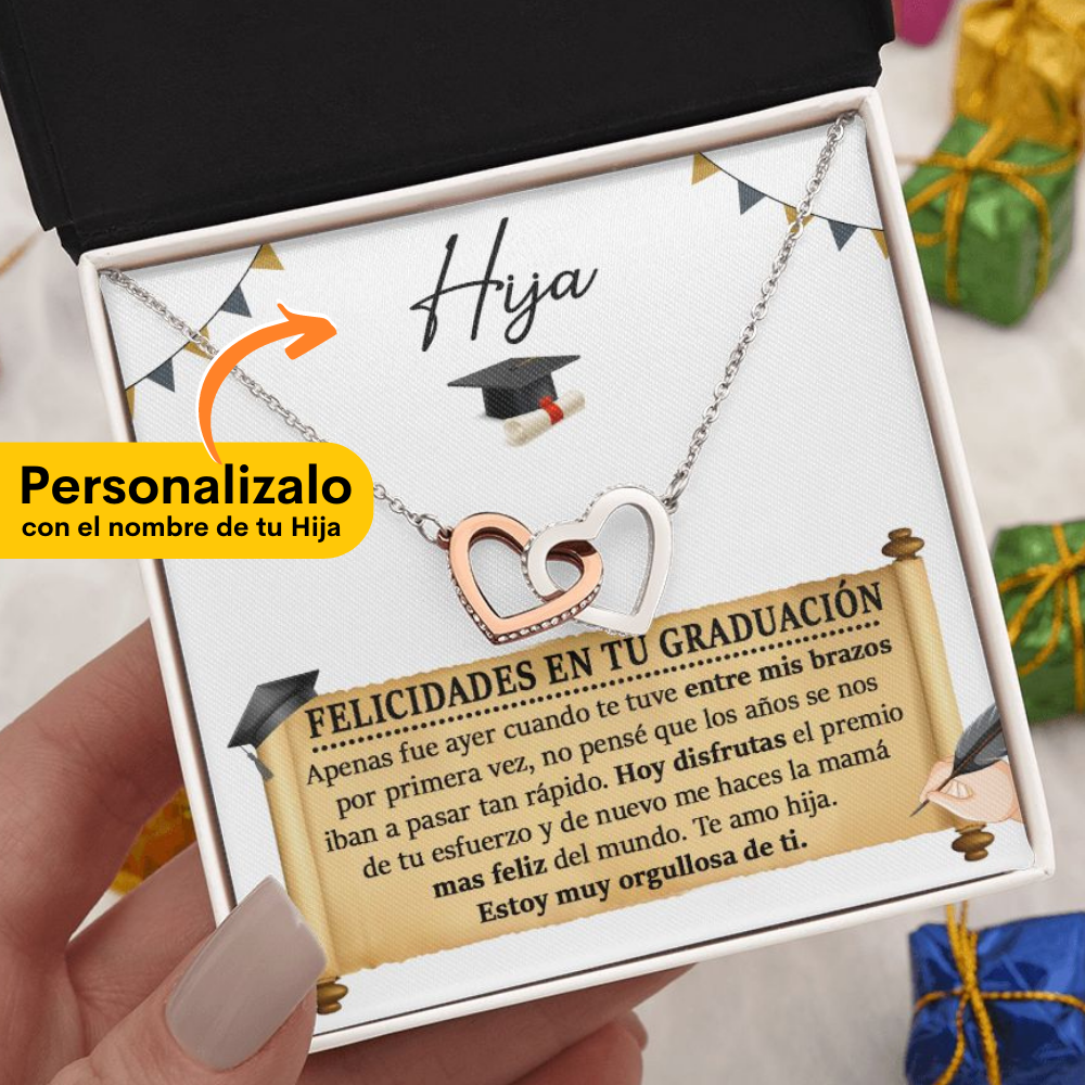 Collar para Hija en su Graduación - Collar de Corazones Unidos - PERSONALIZADO