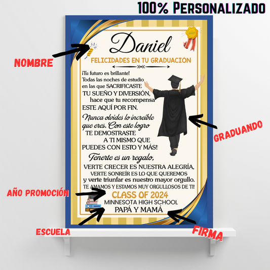 Lienzo con Mensaje de Amor De Graduación para HIJO - PERSONALIZADO - Tu Futuro es brillante!