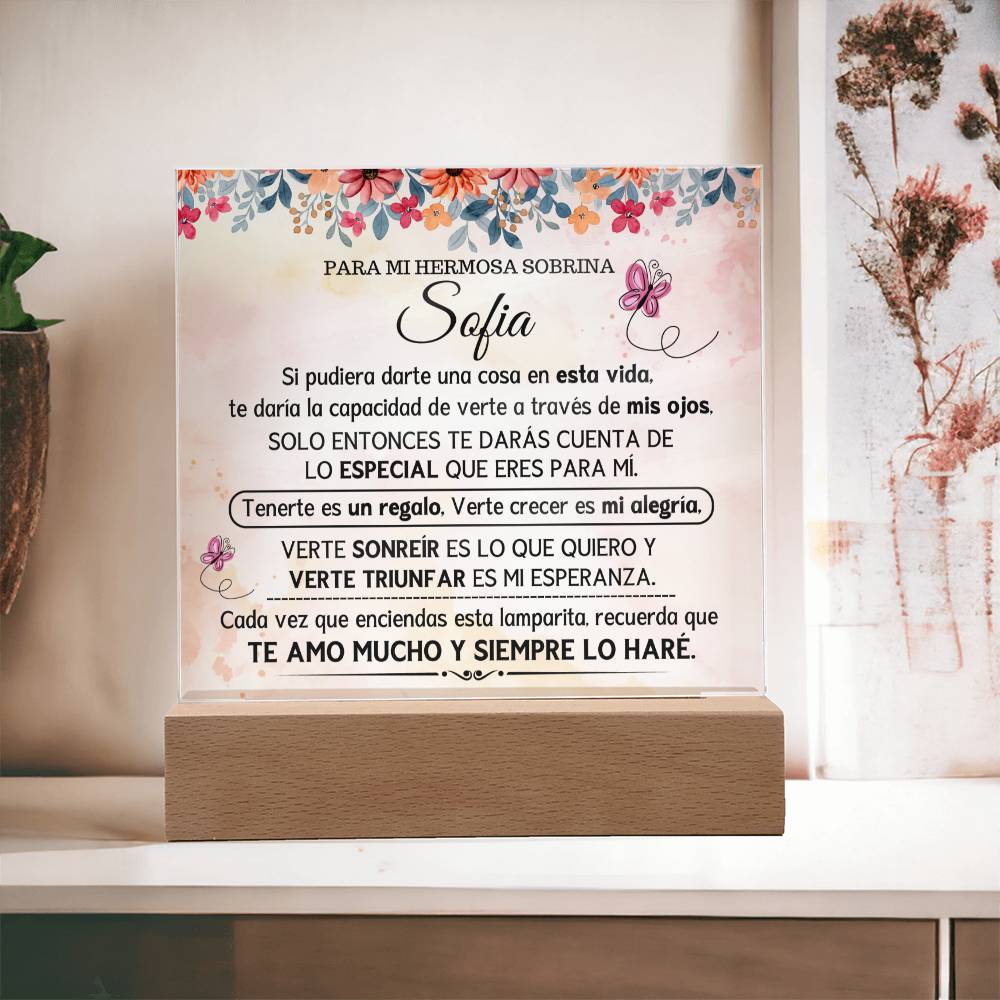 Lampara con Mensaje de Amor PARA SOBRINA - PERSONALIZADO - Eres Muy Especial Para Mi